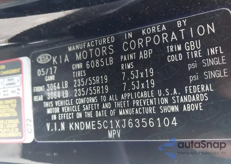 2018 Kia Sedona Sx Limited from USA, damaged, VIN KNDME5C1XJ6356104